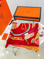 Carré Harnais De Cœur Scarf 140 CM In Red Colorful Cashmere And Silk 335858