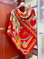 Carré Harnais De Cœur Scarf 140 CM In Red Colorful Cashmere And Silk 335858