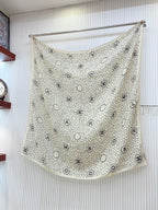 CC Square Scarf 140 CM In White Black Polka Dot Cashmere Silk 337146