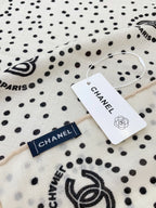 CC Square Scarf 140 CM In White Black Polka Dot Cashmere Silk 337146