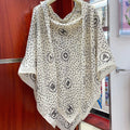 CC Square Scarf 140 CM In White Black Polka Dot Cashmere Silk 337146