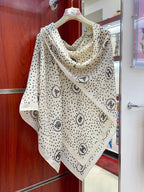 CC Square Scarf 140 CM In White Black Polka Dot Cashmere Silk 337146