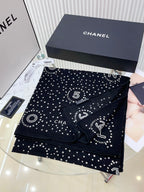 CC Square Scarf 140 CM In Black White Polka Dot Cashmere Silk 337147
