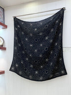 CC Square Scarf 140 CM In Black White Polka Dot Cashmere Silk 337147