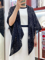 CC Square Scarf 140 CM In Black White Polka Dot Cashmere Silk 337147
