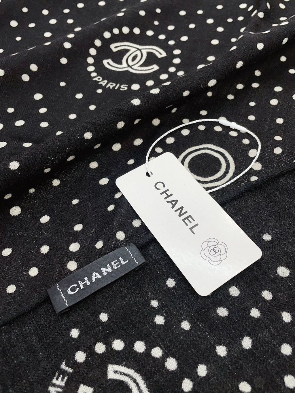 CC Square Scarf 140 CM In Black White Polka Dot Cashmere Silk 337147