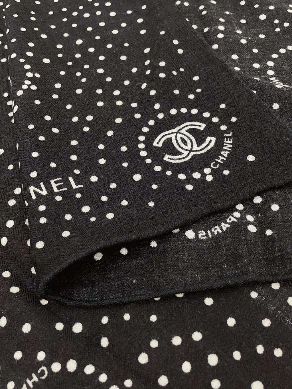 CC Square Scarf 140 CM In Black White Polka Dot Cashmere Silk 337147