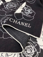 CC Square Scarf 140 CM In Black Mix White Small Flower Cashmere And Silk 342864