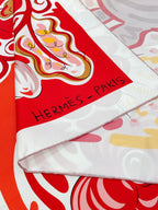 Le Cheval De Kazumi Scarf 90 CM Red Colorful Silk Twill 347388