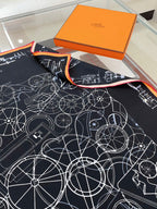 Complication Equestre Scarf 90 CM In Black Mix White Orange Silk Twill 345896