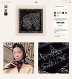 Complication Equestre Scarf 90 CM In Black Mix White Orange Silk Twill 345896