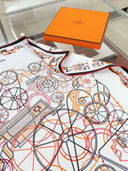 Complication Equestre Scarf 90 CM In White Orange Coloful Silk Twill 345897