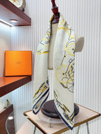 Complication Equestre Scarf 90 CM In White Yellow Coloful Silk Twill  345898