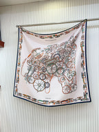 Complication Equestre Scarf 90 CM In White Red Coloful Silk Twill  345900