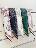 Complication Equestre Scarf 90 CM In White Red Coloful Silk Twill  345900