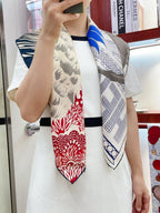 Cocoricooooo! Scarf 90 CM In Red Blue Colorful Silk Twill 348776