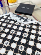 CC Square Scarf 90 CM In Black Mix White Silk Twill  350415
