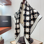 CC Square Scarf 90 CM In Black Mix White Silk Twill  350415
