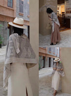 Patchwork Horse Shawl 140 CM In Grey Mix White Cashmere And Silk 350428