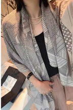 Patchwork Horse Shawl 140 CM In Grey Mix White Cashmere And Silk 350428