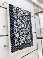 CC Scarf 200 CM In Black Mix White Small Flower Cashmere Silk 351690