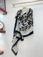CC Scarf 200 CM In White Mix Black Small Flower Cashmere Silk 351691