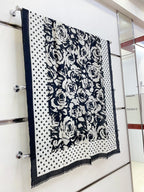 CC Scarf 200 CM In White Mix Black Small Flower Cashmere Silk 351691