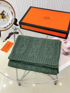 Faubourg Muffler Scarf 170 CM Khaki Green Cashmere Handwoven 356203