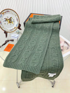 Faubourg Muffler Scarf 170 CM Khaki Green Cashmere Handwoven 356203