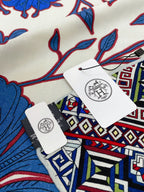 Le Jaguar Et Le Colibri Shawl 135 CM Blue Colorful Cashmere And Silk 357902