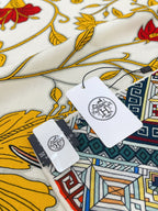 Le Jaguar Et Le Colibri Shawl 135 CM Yellow Colorful Cashmere And Silk 357903