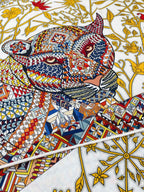 Le Jaguar Et Le Colibri Shawl 135 CM Yellow Colorful Cashmere And Silk 357903