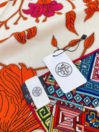 Le Jaguar Et Le Colibri Shawl 135 CM Red Colorful Cashmere And Silk  357904