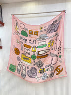 CC Square Scarf 140 CM In Pink Colorful Cashmere And Silk 359397