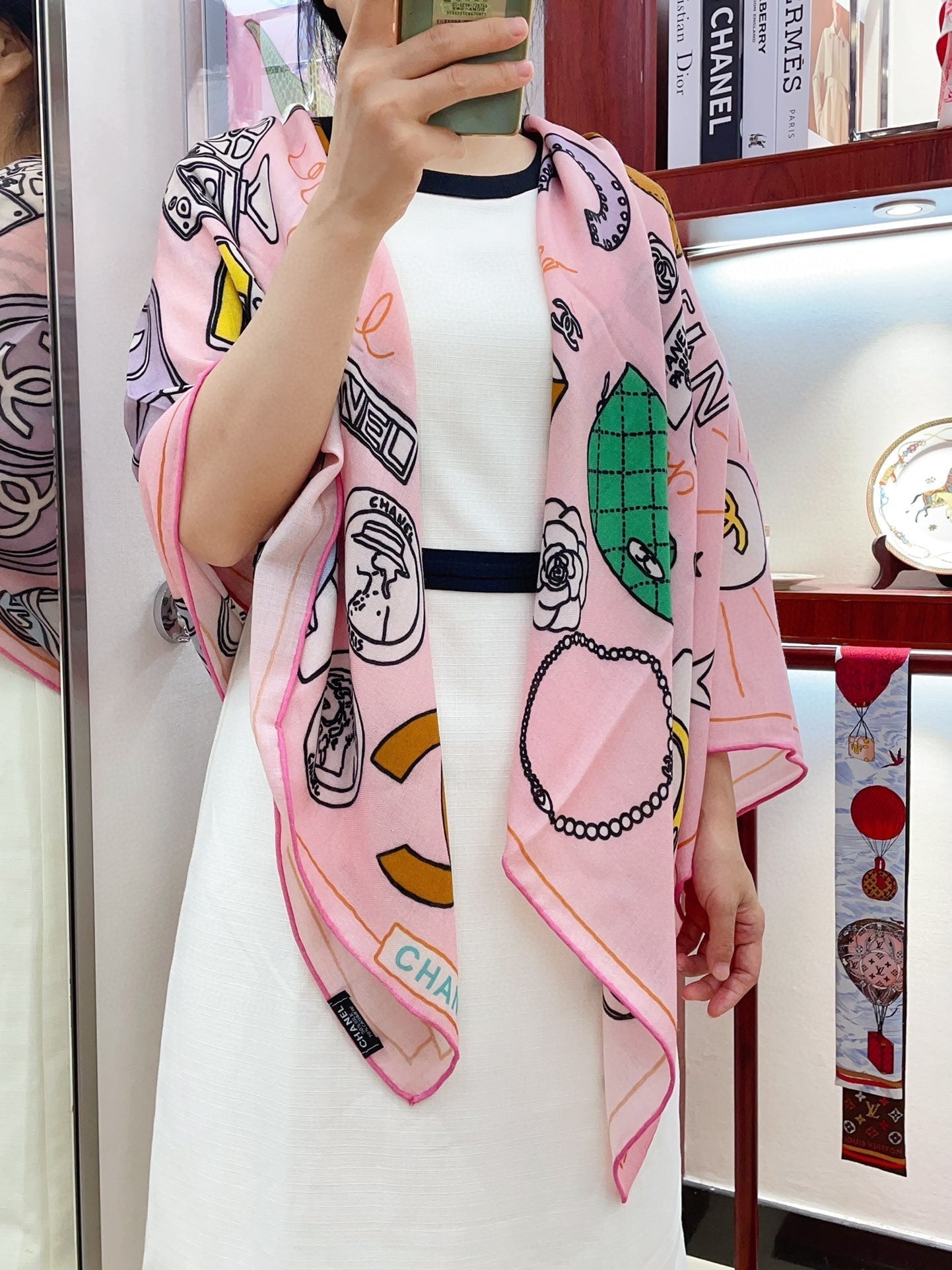 CC Square Scarf 140 CM In Pink Colorful Cashmere And Silk 359397