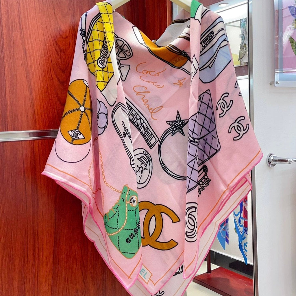 CC Square Scarf 140 CM In Pink Colorful Cashmere And Silk 359397