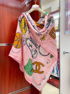 CC Square Scarf 140 CM In Pink Colorful Cashmere And Silk 359397