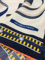HM Lettres Equestre Scarf 140 CM In White Colorful Cashmere And Silk 359399