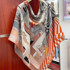 Grand Theatre Nouveau Scarf 135 CM In Orange Colorful Cashmere And Silk 362248