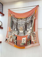 Grand Theatre Nouveau Scarf 135 CM In Orange Colorful Cashmere And Silk 362248