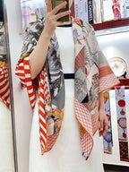Grand Theatre Nouveau Scarf 135 CM In Orange Colorful Cashmere And Silk 362248