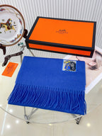 BADGES SOIE MUFFLER 180 CM SCRAF IN COBALT BLUE CASHMERE