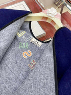 College Poncho 130 CM In Grey Blue Colorful Cashmere 371988
