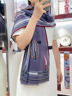 Les Sangles En Finesse Rectangle Scarf 180 CM In Grey Purple Coloful Cashmere And Silk 373655