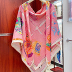 Chevaloscope Scarf 140 CM In Pink Colorful Cashmere And Silk 373660