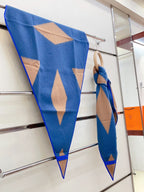 Diamond Shaped Scarf 186 CM In Blue Mix Dark Beige Cashmere 373673