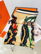 Brides Et Destin Scarf 140 CM In Light Yellow Colorful Cashmere Silk 375373