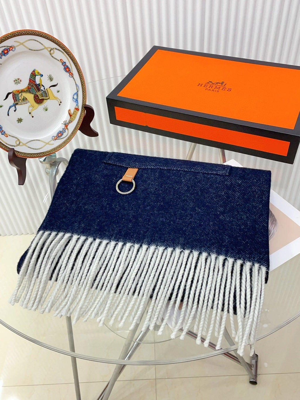 Cargo muffler Scarf 190 CM Navy Blue Wool 375381
