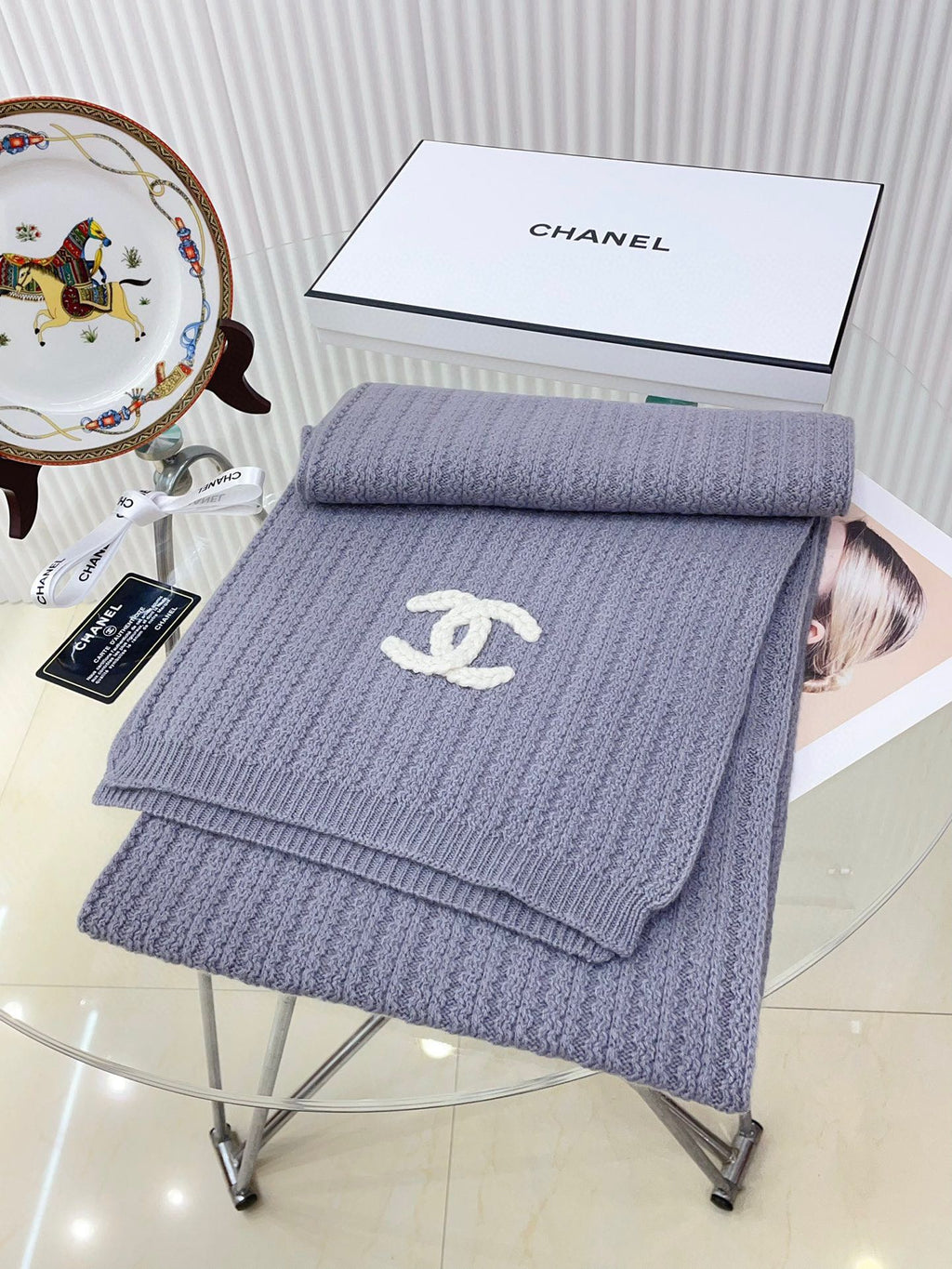 CC Scarf 180 CM In Grey Purple Wool 378472