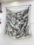 CC Square Scarf 140 CM In White Black Cashmere Mix Silk 382616